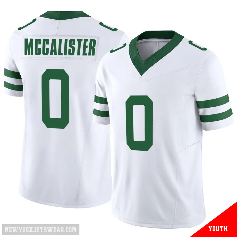 ＃0 Youth Tanner McCalister White Limited New York Jets Legacy Vapor F.U.S.E. Jersey