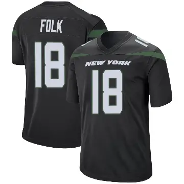 ＃18 Men's Nick Folk Black Game New York Jets Stealth Jersey