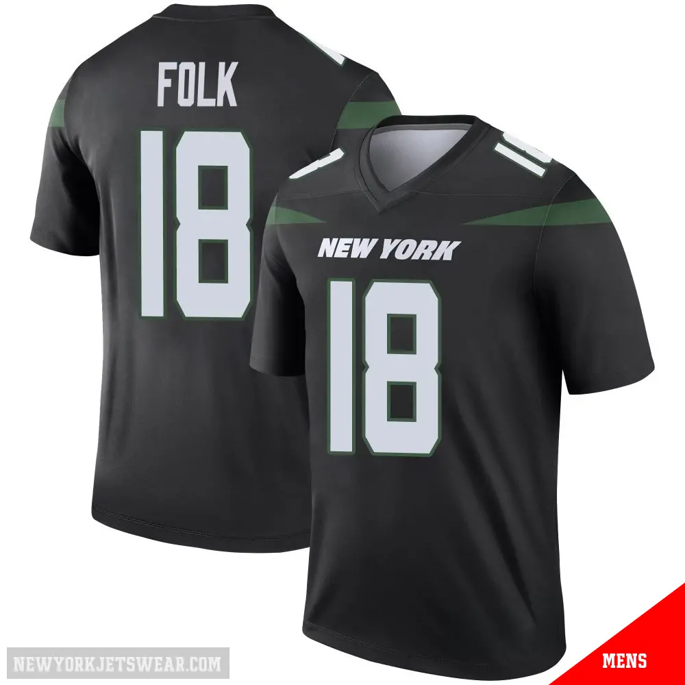 ＃18 Men's Nick Folk Black Legend New York Jets Stealth Color Rush Jersey