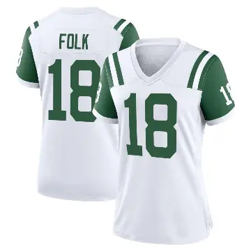 ＃18 Women's Nick Folk White Game New York Jets Classic Alternate Jersey