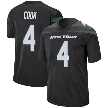 ＃4 Youth Brady Cook Black Game New York Jets Stealth Jersey