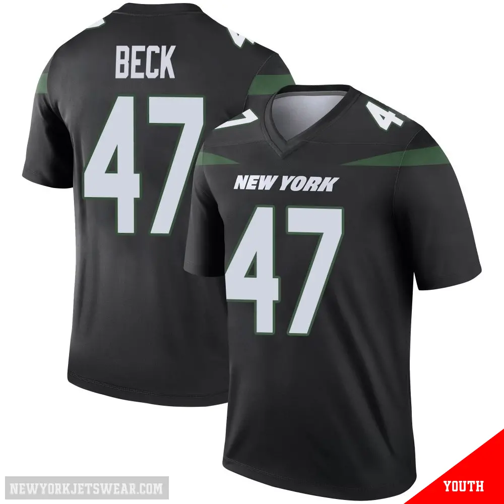 ＃47 Youth Andrew Beck Black Legend New York Jets Stealth Color Rush Jersey