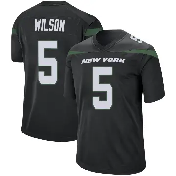 ＃5 Men's Garrett Wilson Black Game New York Jets Stealth Jersey
