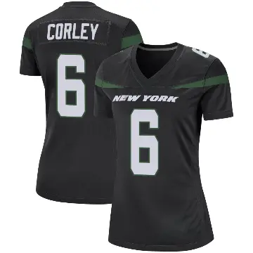 ＃6 Women's Malachi Corley Black Game New York Jets Stealth Jersey