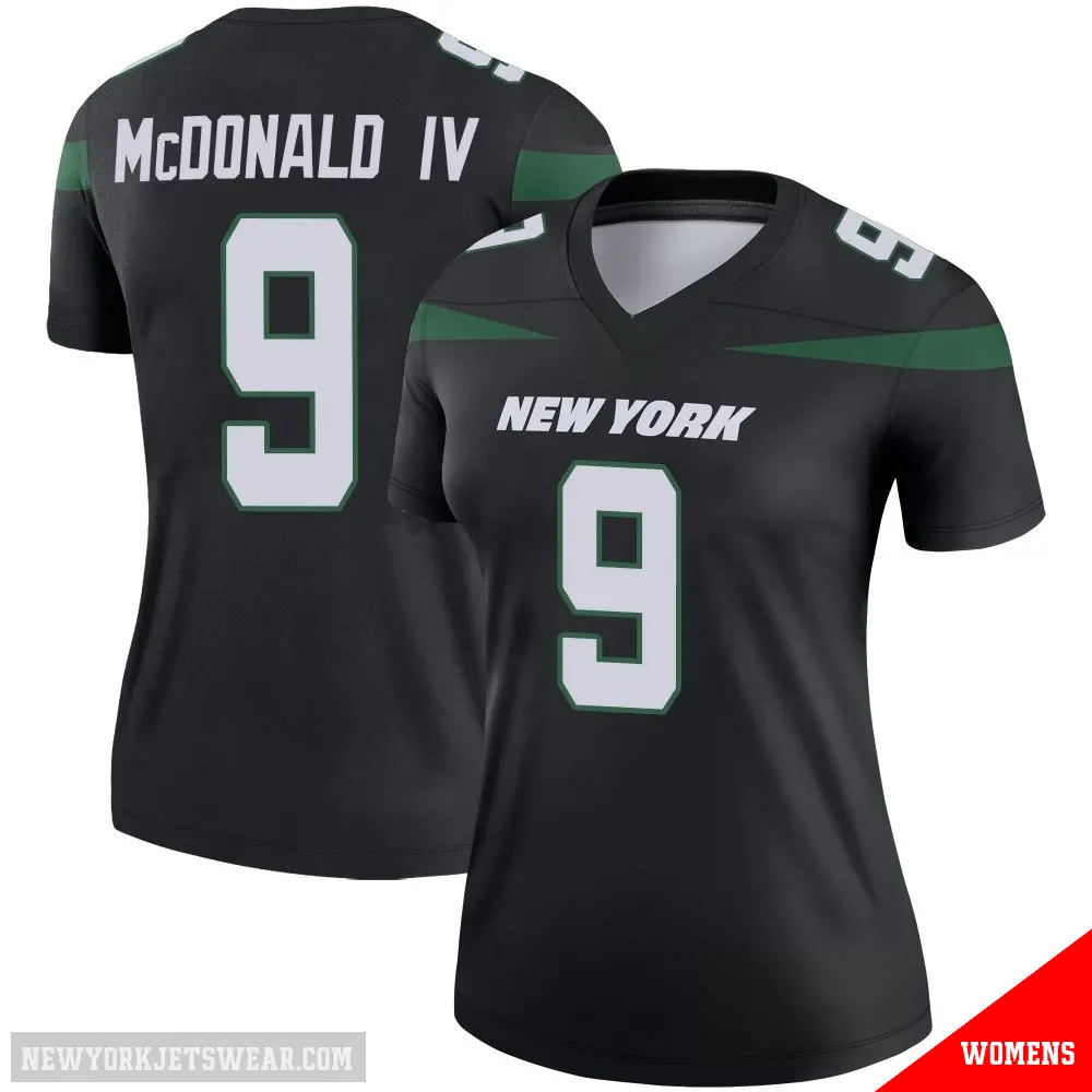 ＃9 Women's Will McDonald IV Black Legend New York Jets Stealth Color Rush Jersey