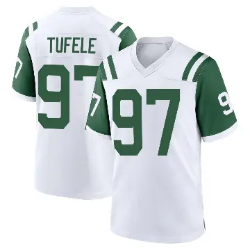 ＃97 Men's Jay Tufele White Game New York Jets Classic Alternate Jersey