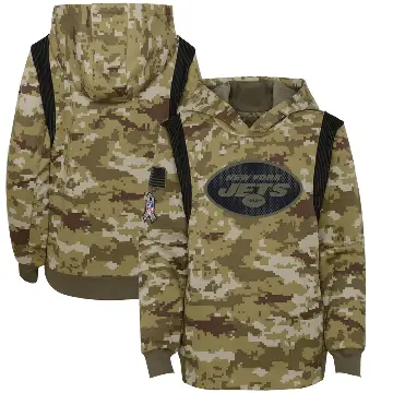 Youth Olive New York Jets 2021 Salute to Service Therma Performance Pullover Hoodie
